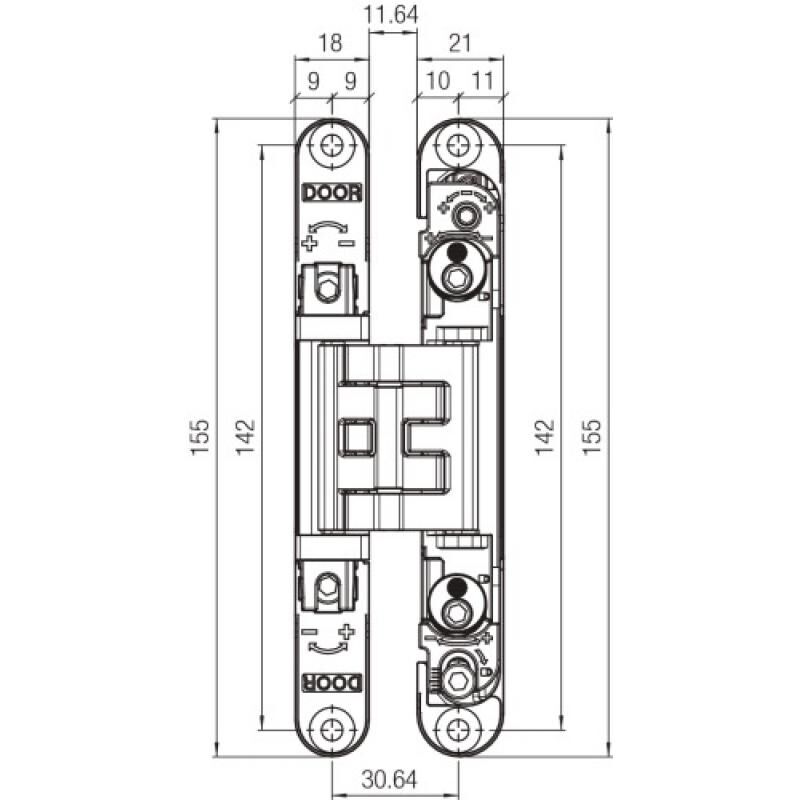 Krona Koblenz - Charnière de meuble Kubica pour épaisseur 25mm, réglage en 3 dimensions, 5 pivots, coloris chromé satiné