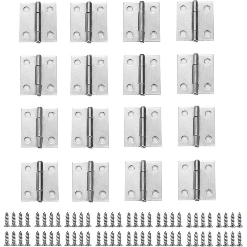 Charnière pour meuble,30Pcs Charnière Inox Paumelle Porte à 4 Trous Avec Vis Pour La Maison Meubles Matériel Armoire Garde Porte Tiroir,Argent