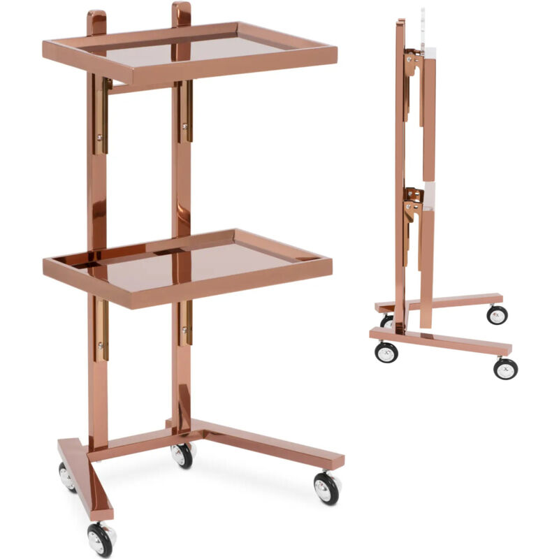 Physa - Charriot d'esthétique 2 tablettes rabattables jusqu'à 10 kg doré rose inox