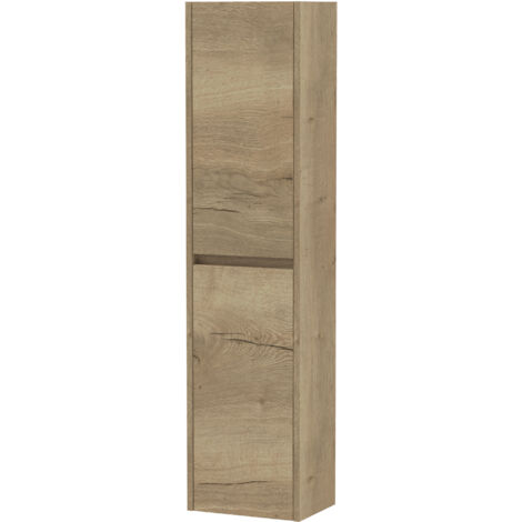Chartley Square Wall Hung 2 Door Tall Bathroom Unit, 350mm - Woodgrain Autumn Oak - Balterley