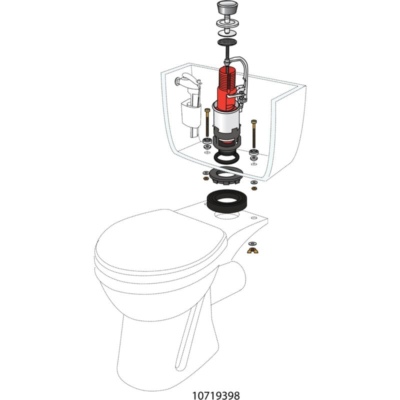 Wirquin - Mécanisme chasse d'eau wc simple chasse avec bouton poussoir à bouton indépendant mp 10724082, gris