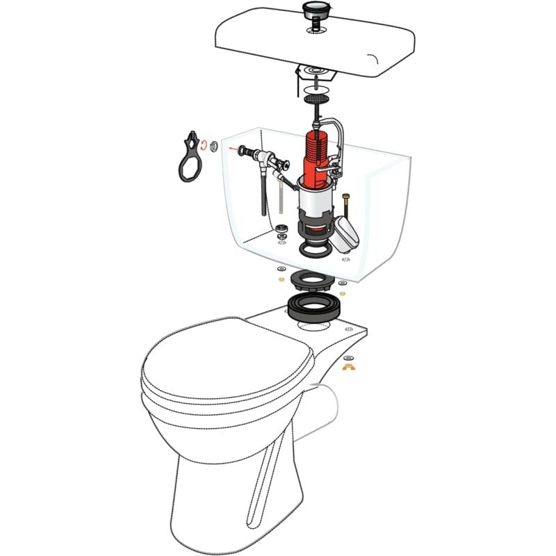 Wirquin - Chasse d'eau wc complète mécanisme wc simple chasse mp et robinet flotteur à alimentation latérale F80 10724138, gris