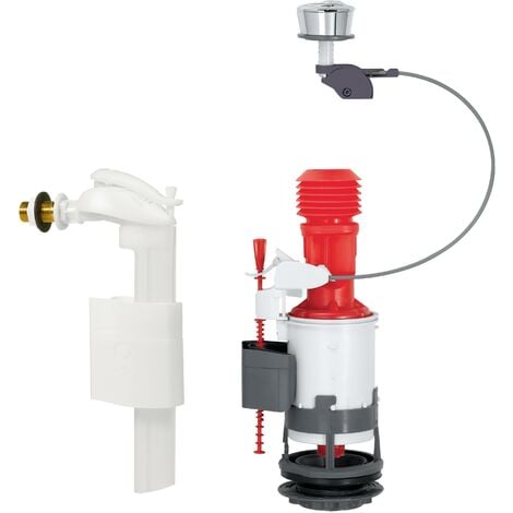 Ensemble chasse d'eau mécanisme double chasse à câble MW2 et robinet flotteur F90 Wirquin 10724038, gris et rouge