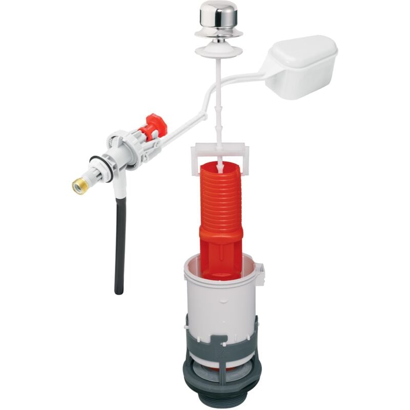 Wirquin - Chasse d'eau wc complète mécanisme wc simple chasse mx & robinet flotteur à alimentation latérale F80 10724083, gris et rouge