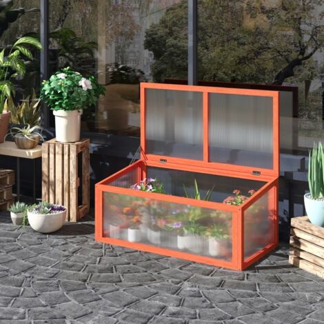 Châssis froid en bois et polycarbonate, 90 x 46 x 40 cm, serre résistante aux intempéries avec bâche, pour plates-bandes de jardin, orange