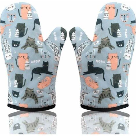 Chat 1 Paire Gant de Cuisine, Gant Four Manique Four Oven Mitts Oven Gloves Gant Manique Anti Chaleur Respirant Gants Isolants Cuisine pour Barbecue Cuisson Cuisine Pizza Biscuit Gâteau