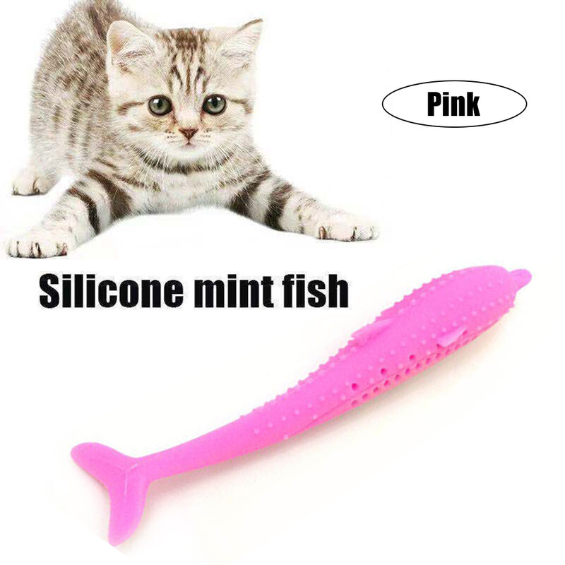Chat Catnip Jouets Forme De Poisson Brosse A Dents Avec Catnip Silicone Molaire Baton Dents Nettoyage Jouer A Macher Jouet Pet Fournitures, Rose
