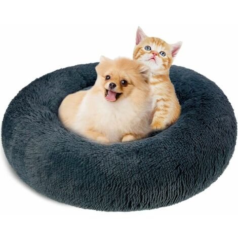 Chat Chiens Lit Paniers Rond de 60 cm, Coussin Animaux Donut de Compagnie Lavable et Chaud Super Doux et Confortable pour Petits Chiens et Chats - Gris Foncé