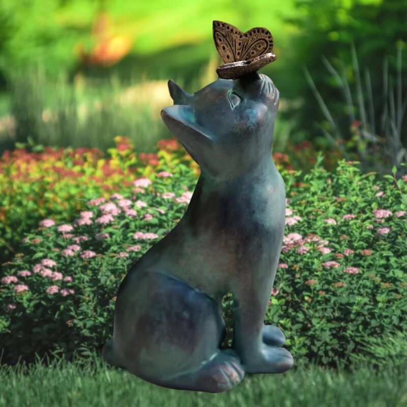 Chat Décoration Extérieur : Chat Mignon Top Papillon Ornements pour Décoration de Jardin, Sculpture Animal en Résine Imperméable pour la Décoration