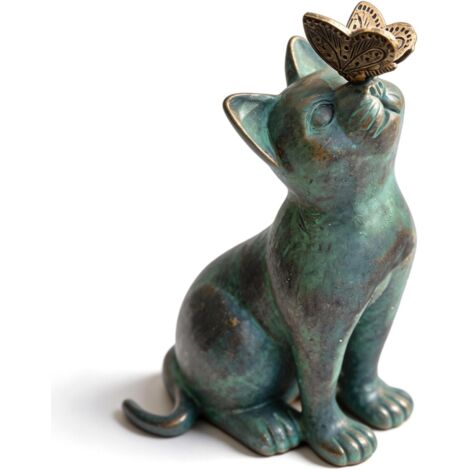Chat Décoration Extérieur : Chat Mignon Top Papillon Sculpture Animal en Résine Imperméable pour la Maison Cadeaux Artisanat