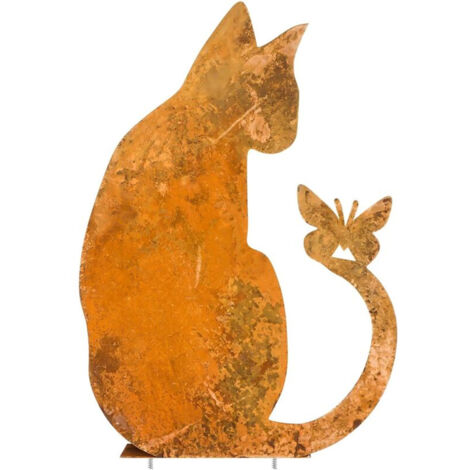 Chat Decoration Jardin Exterieur Décoration de Jardin en Forme de Chat en Métal 30 x 22 cm Art de Cour de Chat Décoration pour Plancher, Pelouse, Jardin, Chemin Trottoir