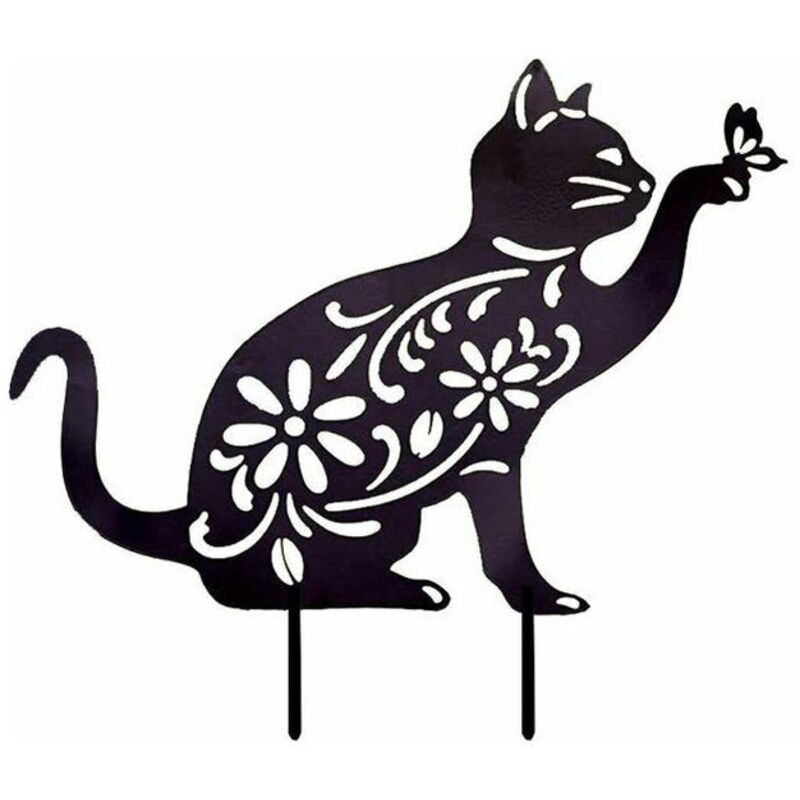 VURAHOME - Chat Decoration Jardin, Metal Chat Noir Deco, Deco Jardin Exterieur, Piquet de Figurine de Jardin, Haute Qualité et Résistant aux