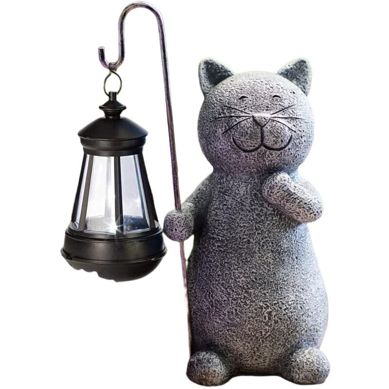 Chat Decoration Statue Jardin Exterieur avec Lampe Solaire Figurine - Salon Chaton Décoration Cadeau pour Femme Homme Maman Anniversaire Decor