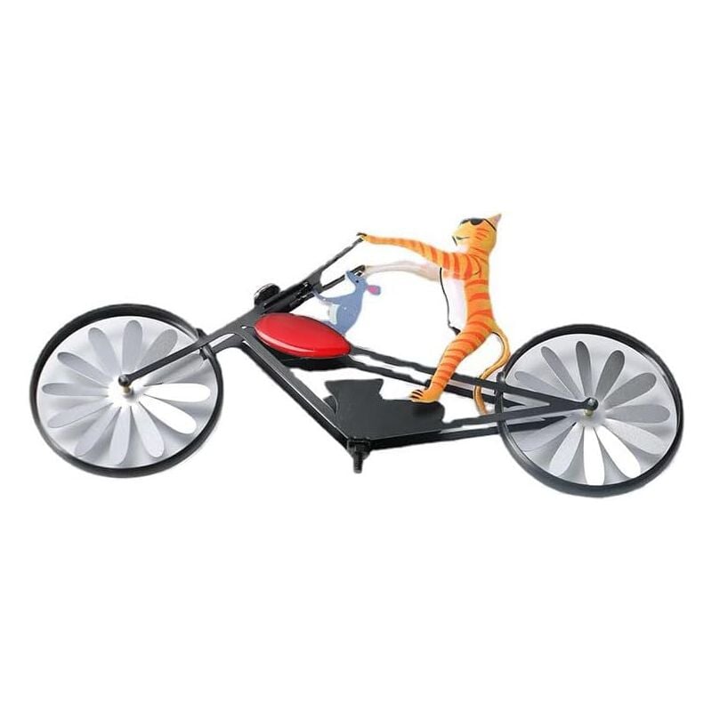 Chat en métal sur une moto vintage, statue de Moulin à vent d'animaux, jardin pelouse décoration de Cour