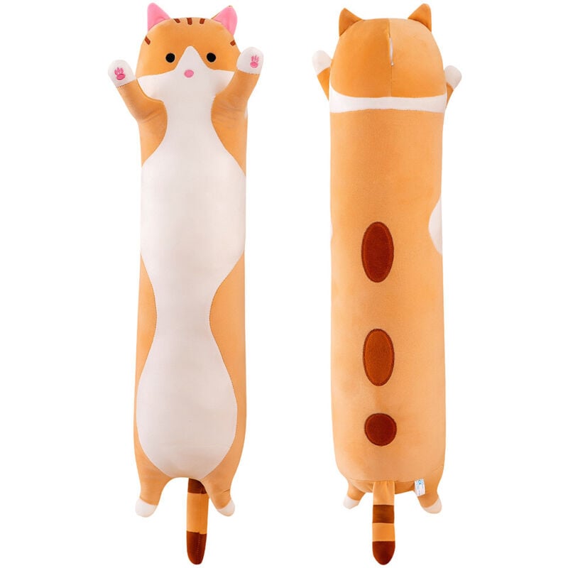 Chat en Peluche Long Corps Oreiller câlin Dessin animé Peluches Chat Peluche Doux poupée oreillers Cadeaux pour Enfants Filles - Marron 110cm