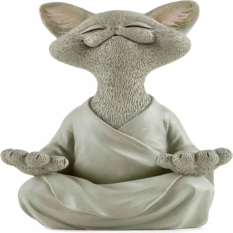 Gris Bouddha Chat Figurine méditation Yoga à Collectionner - Collection de Chat Heureux - Cadeaux d'amant de Chat pour Les Femmes, Cadeaux d'amant de