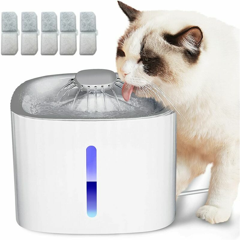 Chat Fontaine à Eau pour Chat Fontaine à Eau Chat avec 4 pièces Filtre à Charbon Actif Fontaine a Eau pour Chien avec LED Fenêtre de Niveau d'eau 3L