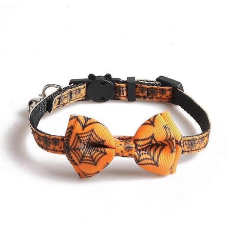 Chat Halloween Fournitures de Fête Collier de Sécurité Cassable Nœud Mignon Château Toile d’Araignée Lot de 4