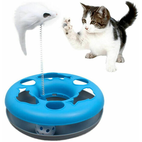 Chat Interactive Toys Roller Catch Ball Pet Chaton Fun Toy avec Teaser Mouse Exercice Puzzle Noël, bleu
