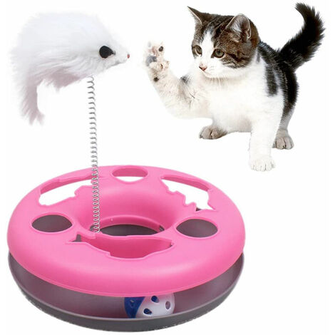 Chat Interactive Toys Roller Catch Ball Pet Chaton Fun Toy avec Teaser Mouse Exercice Puzzle Noël, rose
