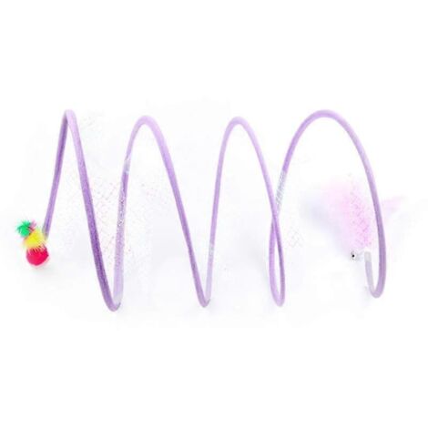 Chat jouet pour chat souris teaser, tunnel tube à gratter violet large, jeu interactif félin avec cachette et griffoir.