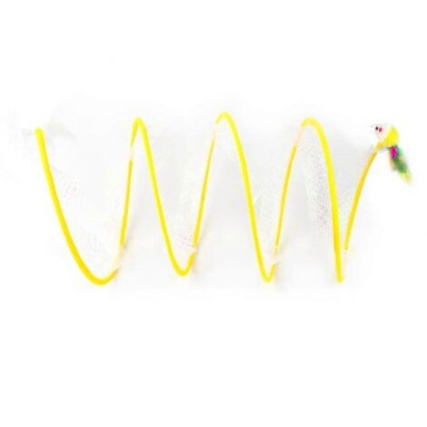 Chat jouet teaser souris pour chat, tunnel tube grattoir large jaune - jeu interactif pour félins, accessoire amusant.