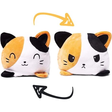 Chat Jouets en Peluche, Reversible Chat en Peluche Jouets, Peluche de Chat à Double Face Jouet, Mignonne Emotion Chat Jouets en Peluche, Cadeaux de Jouets Créatifs pour Enfants, Famille (Jaune),
