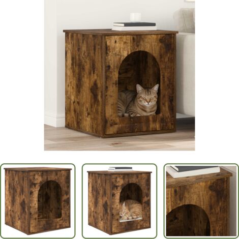 Chat -  Maison pour chat Chêne fumé 53 x 52 x 62 cm Bois d'ingénierie