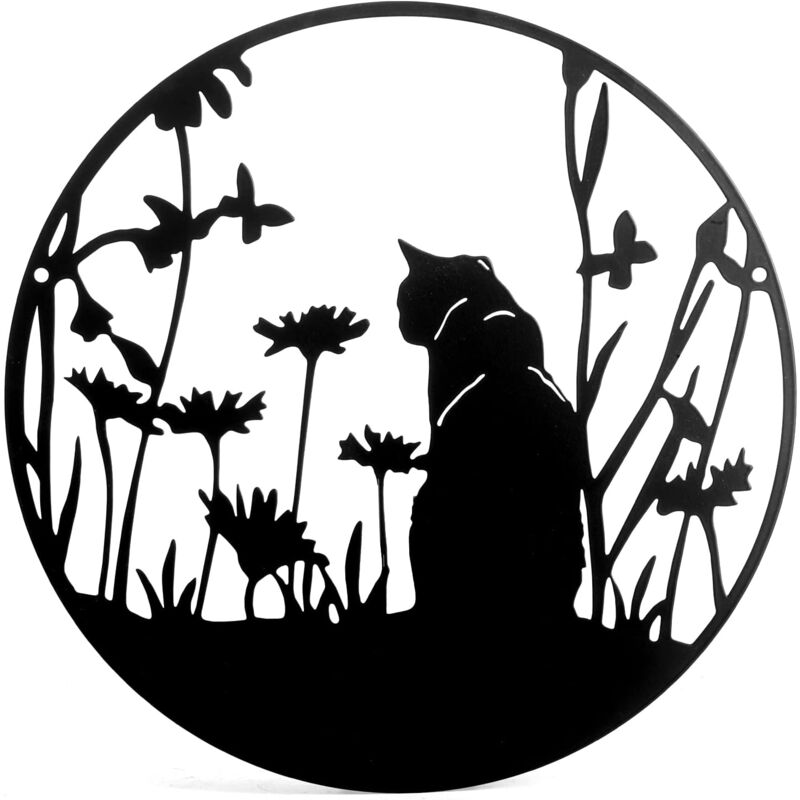 Chat Noir,40x40)Décoration murale arbre de vie en métal, Art de Silhouette, cadeau d'intérieur, d'extérieur, décoration de jardin et de maison