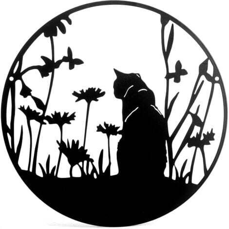 (Chat Noir，40x40) Wanddekoration Lebensbaum aus Metall, Silhouettenkunst, Geschenk für drinnen, draußen, Garten- und Hausdekoration
