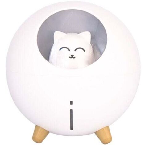 Chat Pet Multi-Mode Coloré LED Veilleuse Petit Mini Spray USB Humidificateur Bureau Bureau Dessin Animé Atmosphère Lumière Décompression Cadeau, Blanc