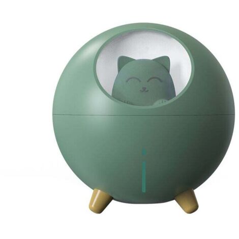Chat Pet Multi-Mode Coloré LED Veilleuse Petit Mini Spray USB Humidificateur Bureau Bureau Dessin Animé Atmosphère Lumière Décompression Cadeau, Vert