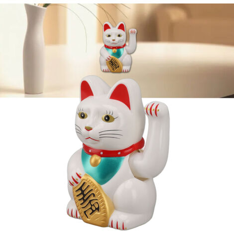 Chat Porte-Bonheur Solaire Blanc 5 Pouces - Fortune Brand Chat Maneki-Neko à Bras Mobile pour Bureau Voiture Déco