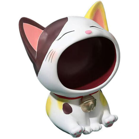 Chat Porte-clés Résine Chat Porte-Bonheur, Bol à Clés Décoratif, Soucoupe à Bonbons Amusante pour Entrée (Chat Double Couleur, Grande Capacité de Rangement)