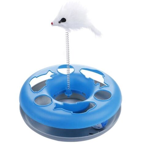 Chat printemps jouet interactif en captivité Bell Ball Spring Mouse chat jouet chat piste jouet (bleu)