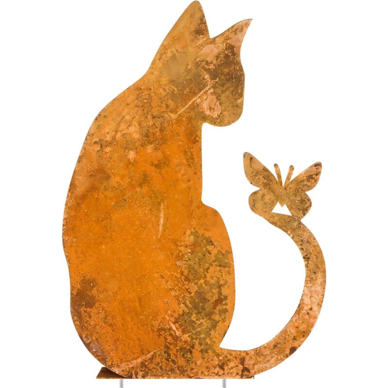 Chat Rouillé Decoration Jardin Exterieur Décoration de Jardin en Forme de Chat en Métal 30 x 22 cm Art de Cour de Chat Décoration pour Plancher,