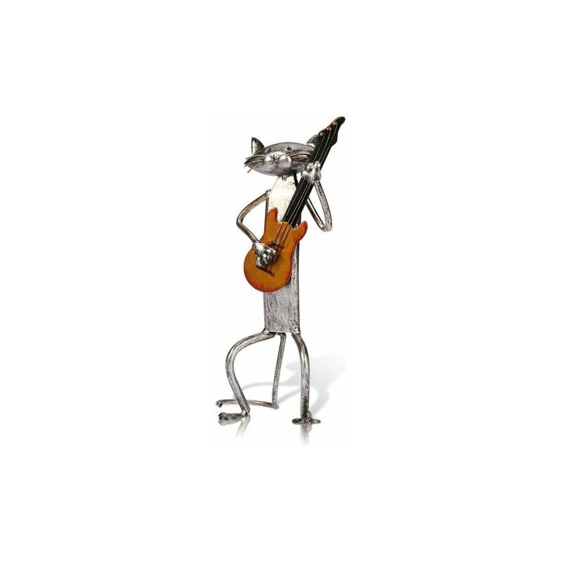 Chat sculpture en métal avec des cadeaux de figurine de guitare pour Thanksgiving, Noël, artisanat et décoration de la maison