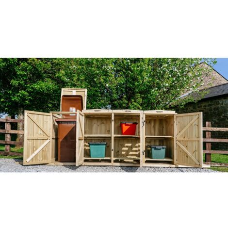 Chatburn 1 Wheelie Bin/6 Recycle Box Store - L80.4 x W250.5 x H120 cm - Fits 1x 180L or 1x 240L Wheelie Bins & 6x Recycle Boxes