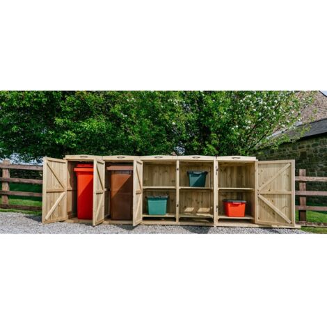 Chatburn 2 Wheelie Bin/6 Recycle Box Store - L80.4 x W319.5 x H120 cm - Fits 2x 180L or 2x 240L Wheelie Bins & 6x Recycle Boxes