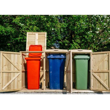 Chatburn Triple Wheelie Bin Store - Timber - L80.4 x W192 x H120 cm - Fits 1 x 180L or 240L & 2 x 140L Wheelie Bins