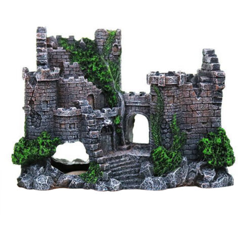 Château de Décoration pour Aquarium avec Porte Réplique Passage pour Poissons et Crevettes Dimensions 19x8x14cm Matériel Résine