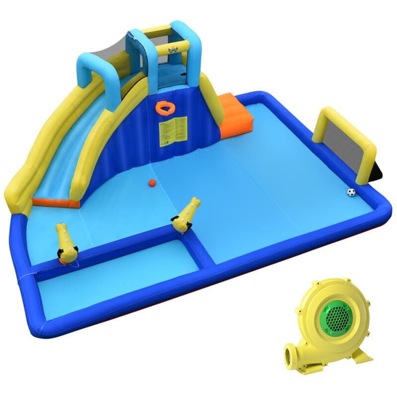 Helloshop26 - Château gonflable 6 en 1 avec escalade toboggan à jet d'eau grande piscine cadre de football/basket-ball avec souffleur