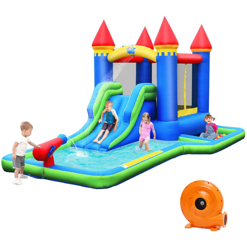 Helloshop26 - Château gonflable 6-en-1 pour enfants 3-8 ans avec souffleur sac de rangement et kit de réparation 480 x 280 x 230 cm