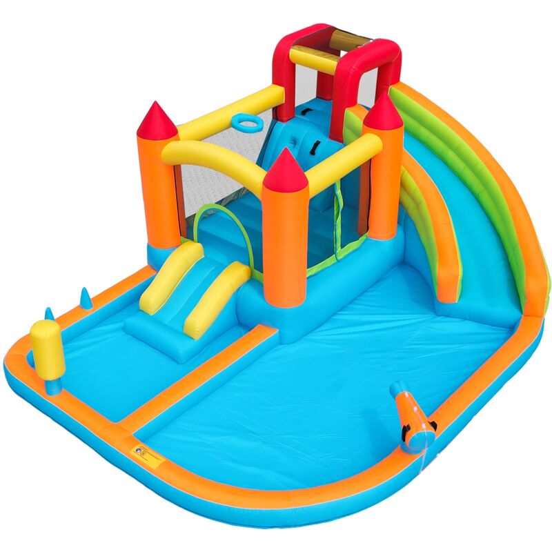 Château gonflable avec piscine, toboggan aquatique, trampoline, panier de basket et pistolet à eau, parc aquatique avec souffleur, château gonflable