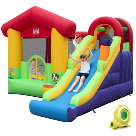 Château Gonflable avec Souffleur 680W Maison de Saut Long Toboggan Panier de Basket 50 Balles Océanique Intérieur Extérieur Maison Chic