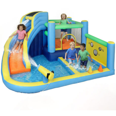 Château gonflable avec souffleur 8 en 1, parc aquatique, toboggan, trampoline, piscine à balles, oxford, multicolore
