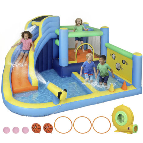 Château gonflable avec souffleur 8 en 1. parc aquatique. toboggan. trampoline. piscine à balles. oxford. multicolore