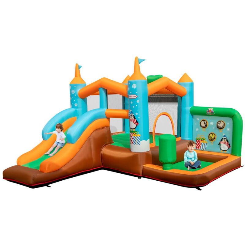 Helloshop26 - Château gonflable avec toboggan pour enfants 3-12 ans aire de jeux panier de basket-ball pour cour pelouse charge 90 kg