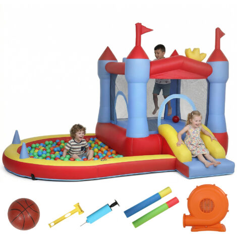 Château gonflable avec toboggans, trampoline et piscine à balles - Parc de jeux gonflable multicolore incluant souffleur