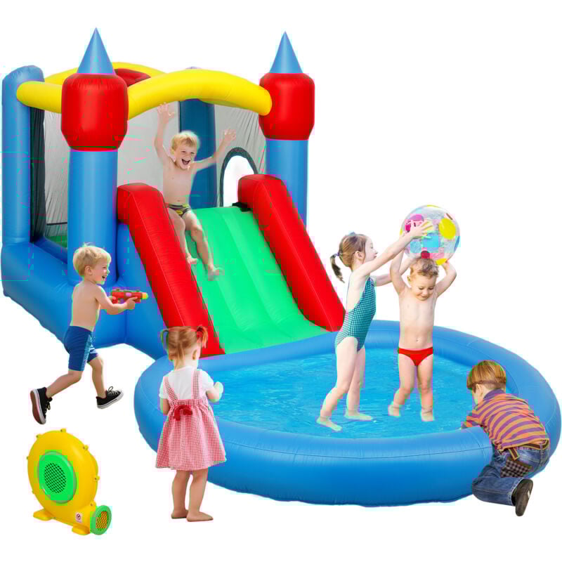 Aiyaplay - Château gonflable enfant 4 en 1 - toboggan, trampoline, panier basket-ball, piscine - nombreux accesoires